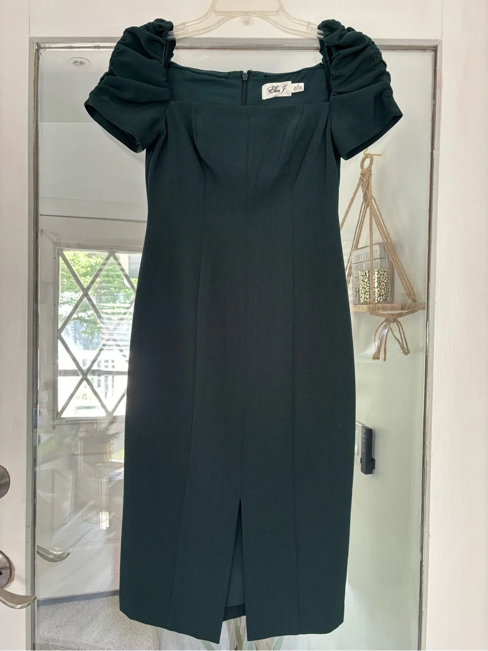 eliza j green dress Women's One Shoulder Scuba Cocktail with Ruffle Sleeve, Green, 2 at Amazon Women's Clothing store it offers elegant coverage with a modern Eliza J Dark Green Puff-Sleeve